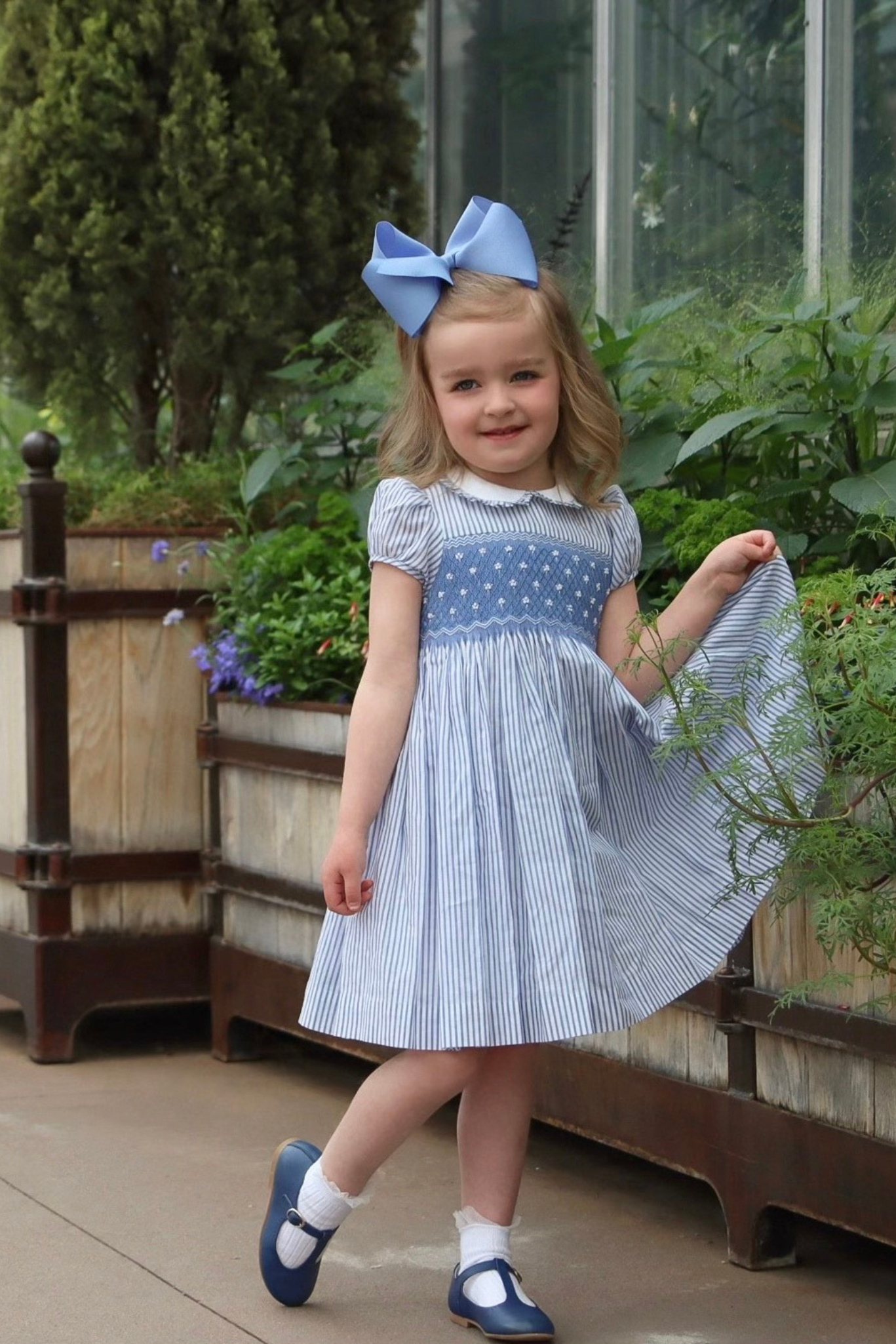 Charlotte sy Dimby classic timeless traditional smocked dresses for babies and girls handmade French style children clothing paris boutique blue striped heirloom dress colorado